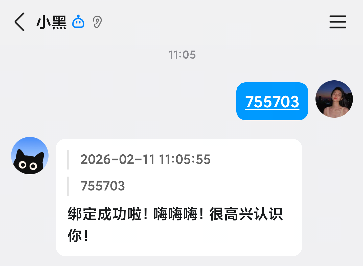 QQ 聊天中的 QQ 助手绑定验证码